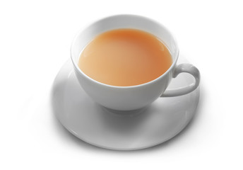 Tea with milk on white background.