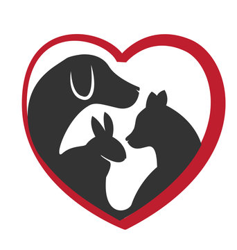 Cat dog and rabbit heart logo