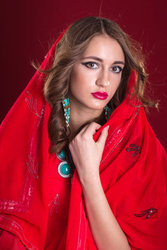 Woman in red sari