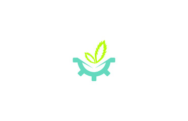 gear leaf engineering eco logo design