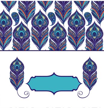 Floral Paisley Pattern With Peacock Feathers 