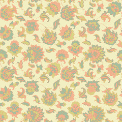 Fototapeta na wymiar elegance seamless pattern with ethnic flowers, vector floral illustration in vintage style