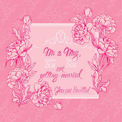 Wedding invitation card with floral elements, flowers, vignette,