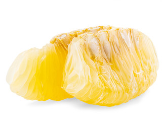 sliced green fruit, mandarin citrus on white background