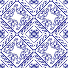 Seamless blue floral pattern. Background in the style of Chinese