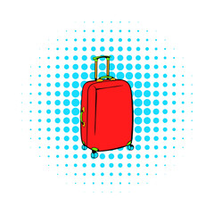 Red travel suitcase icon, comics style