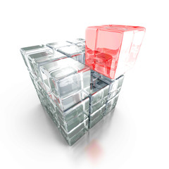 Different Red Glass Cube Out From Group