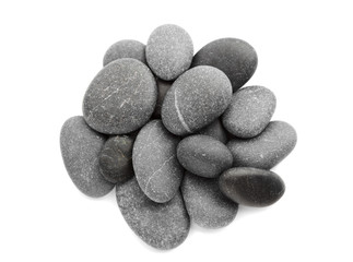 Fototapeta na wymiar Black pebbles on white background