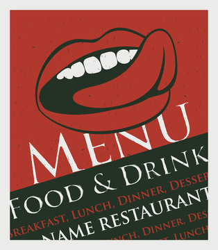 menu for the restaurant with a picture of the human mouth to lick