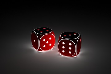 Dice in the form of neon 3D illustration 