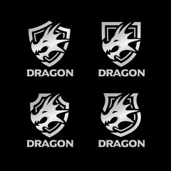 Dragon Head with Shield Logo Template