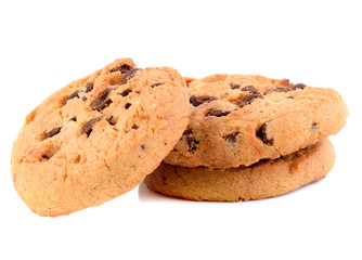 Chocolate chip cookies on white background