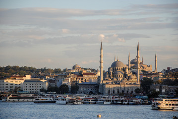 Yeni Cami (New Mosque) on the embankment of Golden Horn bay in Istanbul, Turkey