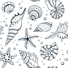 Seashells seamless background