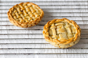 fresh baked mozzarella cheese and cherry tomatoes pie with a lattice crust