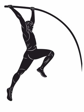 silhouette of a pole jumper , vector drawing