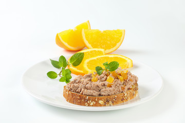Whole grain bread with meat spread