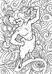 Zodiac sign hand drawn cartoon illustration, fantasy character of aries as a strong handsome man with horns