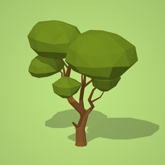 Green tree against the green background. 3D lowpoly isometric vector illustration