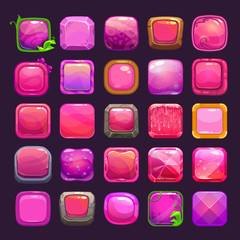 Funny cartoon pink square buttons collection