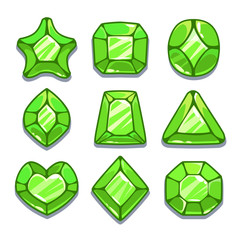 Cartoon green different shapes gems set