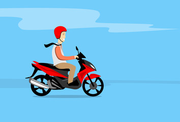 Man Ride Motorcycle Wearing Helmet Copy Space