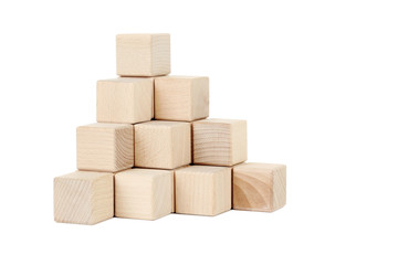 Wooden toy cubes isolated on a white