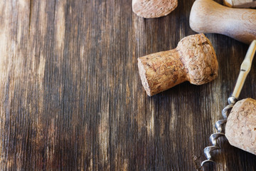 Fototapeta premium Old corkscrew for wine and wine corks