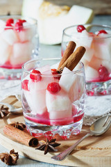 Fruit salad with melon and cherries