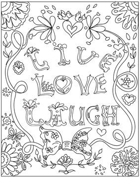 Decorative Coloring Poster Live Love Laugh Black On White 