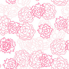 Romantic rose and peonies seamless pattern. Densely printed flowers love theme background. Pink rose and white colors.