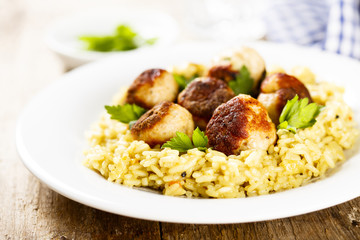Turkey meatballs with saffron rice