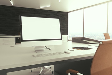 Blank white computer screen closeup