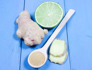 Ginger and lime. Concept for natural medicine.