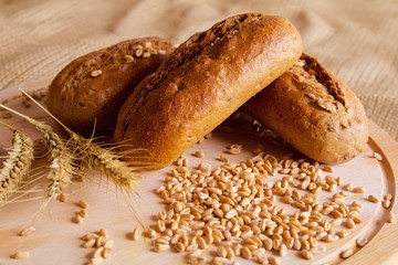 Home made baguettes and wheat