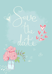 Save the Date card. vector illustration with bouquete of roses