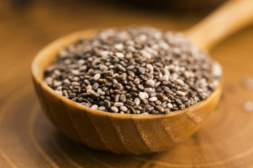 chia seeds on wooden spoon