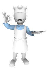 3d chef with empty plate. Ok gesture. 