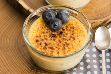 Creme brulee.French vanilla cream dessert with caramelised sugar