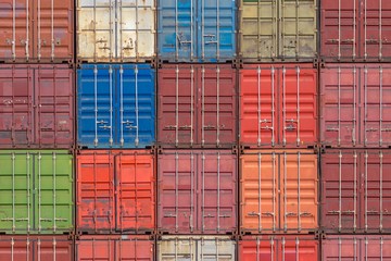 Cargo containers in shipyard