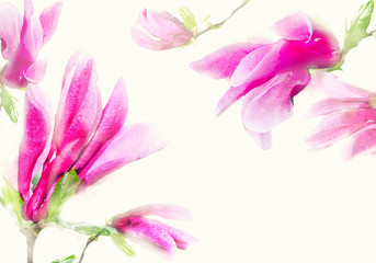 Obraz na płótnie Canvas Watercolor magnolia frame. Background with watercolor pink tender magnolia flowers