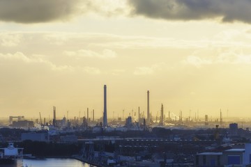 Industrial zone at sunset