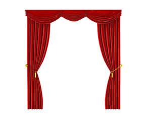 theatrical curtain of red color bilateral open illustration 3D render