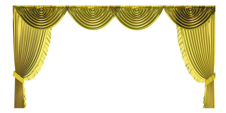 theatrical curtain gold color bilateral open illustration 3D render