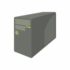 Black computer system unit icon, cartoon style