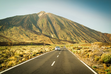 Volcano "Teide" with car at Tenerife, Canary Islands