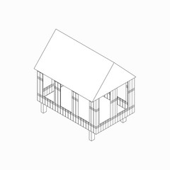 Stilt house icon, isometric 3d style 