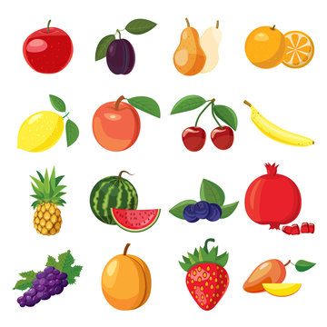 Fruit icons set, cartoon style 