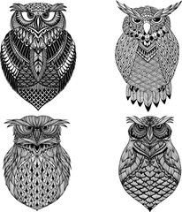 OWL vector handdrawn illustration in zentangle style