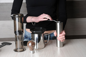 Making fresh coffee in Aeropress